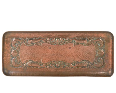 Lot 123 - A Newlyn copper tray of rectangular form.