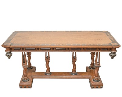 Lot 414 - A good ash, ebony and holly inlaid centre or library table.