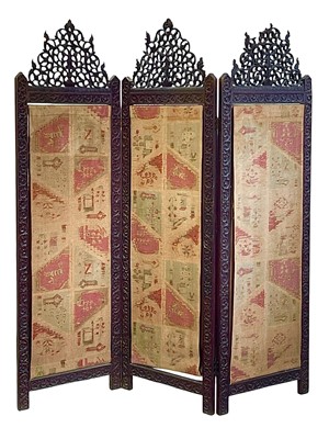 Lot 695 - An Indian hardwood three-fold screen.