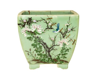 Lot 790 - A Japanese celadon glaze bonsai pot.
