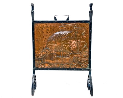 Lot 27 - An Arts and Crafts copper and wrought iron firescreen.