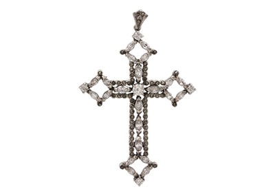 Lot 31 - A silver CZ and marcasite set cross pendant.