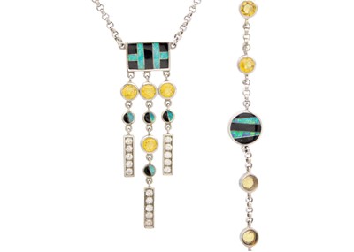 Lot 30 - A contemporary silver pendant necklace with a matching bracelet.