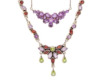 Lot 24 - A selection of two gem silver necklaces.