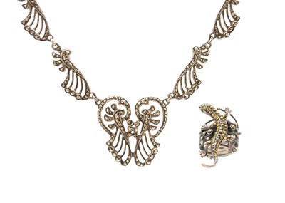 Lot 21 - A selection of two silver marcasite jewellery items.