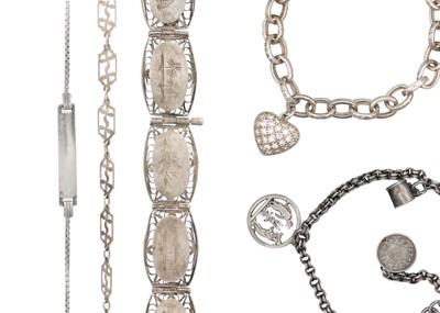 Lot 19 - A selection of six silver bracelets.