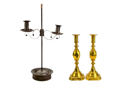 Lot 117 - A painted tin and wrought iron adjustable candelabrum.