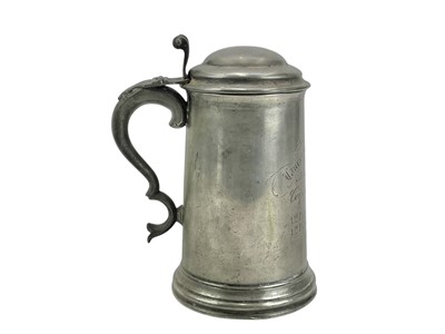 Lot 590 - A Victorian Lancashire Rifle Volunteers pewter presentation tankard.