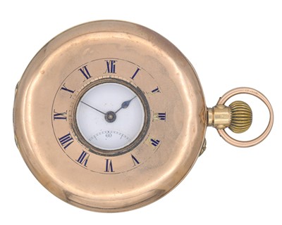 Lot 1118 - A 9ct rose-gold keyless wind half-hunter lever pocket watch.