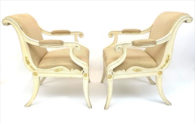 Lot 3151 - Georges Geffroy. A pair of cream painted...