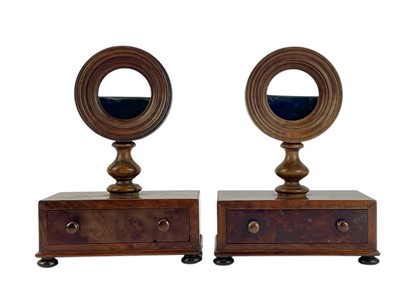 Lot 49 - A pair of 19th century figured mahogany and burr walnut desk top pocket watch holders.