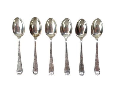 Lot 179 - A set of six silver teaspoons with bright cut decoration.