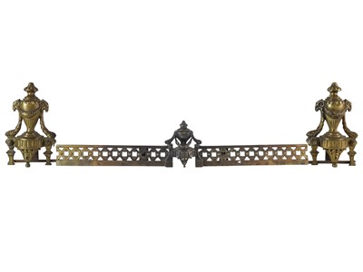 Lot 99 - A pair of French brass Chenets and fender rail.