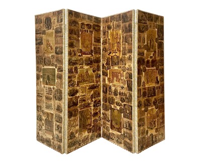 Lot 427 - An Edwardian four fold scrap screen.