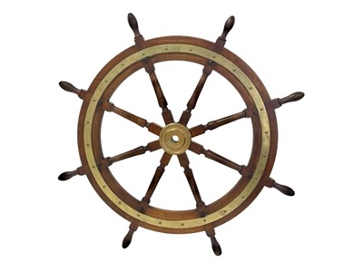 Lot 135 - HMS Liverpool mahogany and brass ship's wheel.