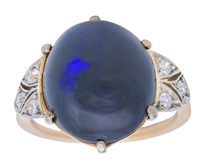 Lot 14 - A good Art Deco black opal and diamond set gold and platinum dress ring.