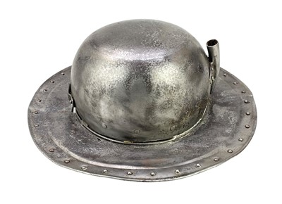 Lot 159 - A substantial steel helmet or Miner's hat.