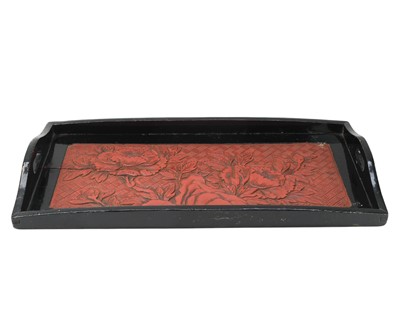 Lot 659 - A Chinese painted cinnabar lacquer tray.