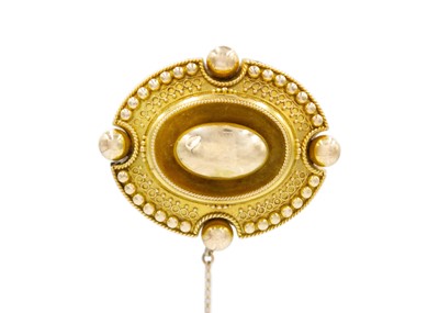 Lot 3 - A Victorian Etruscan revival high-purity gold brooch.