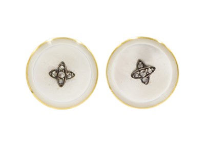 Lot 6 - A pair of high-purity gold mother-of-pearl and diamond buttons.