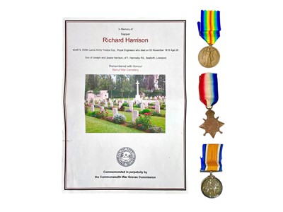 Lot 552 - A group of three WWI medals- Sapper R Harrison RE.