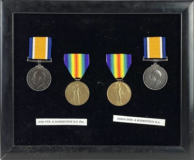 Lot 545 - Two WWI family pairs Pte P and Dvr A Robertson.