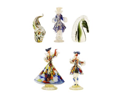 Lot 228 - A pair of Murano multicoloured glass figures of dancers.