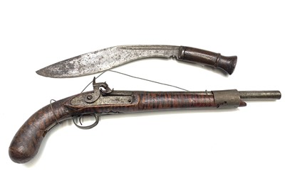 Lot 66 - An Eastern percussion pistol, the barrel with...