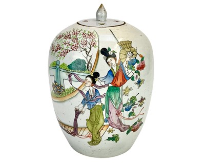 Lot 765 - A Chinese ovoid porcelain jar and a matched cover.