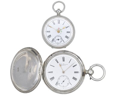 Lot 1135 - J. W. BENSON - 'The "LUDGATE" watch' silver full hunter key wind lever pocket watch.