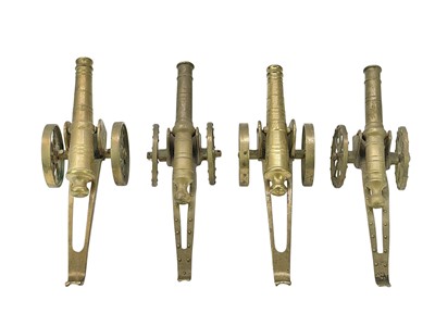 Lot 22 - Four brass model desk cannons.