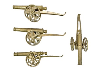 Lot 22 - Four brass model desk cannons.