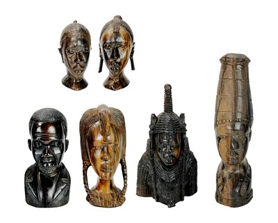Lot 42 - Six African carved hardwood busts.