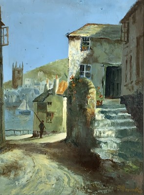 Lot 340 - B HANCOCK Glimpse of the Harbour St Ives Oil...