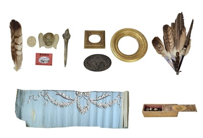 Lot 40 - An assortment of miscellanea comprising a small roll of Georgian wallpaper.