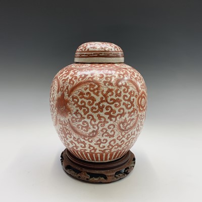 Lot 304 - A Chinese crackle glazed ginger jar and cover,...