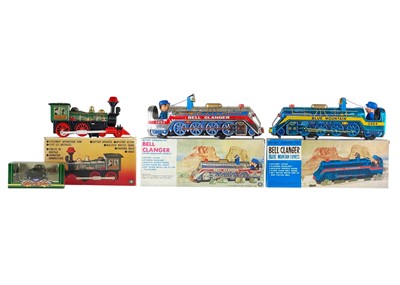 Lot 550 - Three boxed Japanese tinplate toy trains.