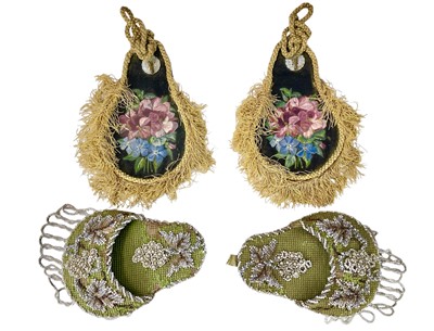 Lot 101 - A pair of Victorian beadwork wall mounted pocket watch holders.