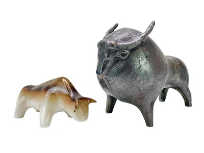 Lot 111 - A cast and painted aluminium bull sculpture.
