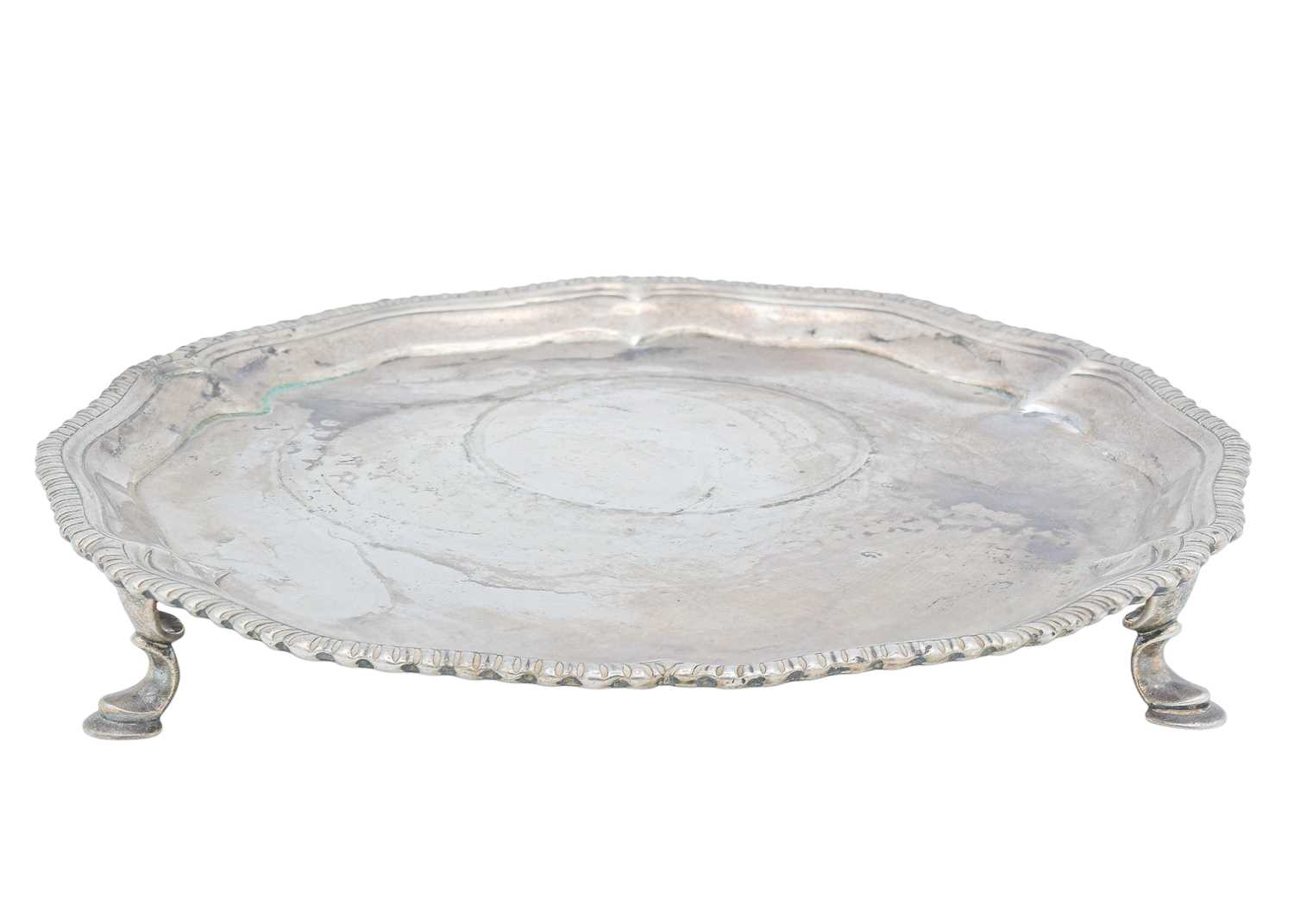 Lot 8 - A George II silver waiter by John Cafe.