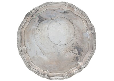 Lot 8 - A George II silver waiter by John Cafe.