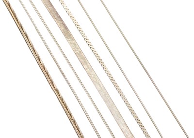 Lot 66 - A selection of five silver chains.