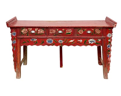 Lot 688 - A Chinese red painted altar table.