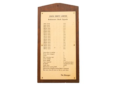 Lot 151 - Cornish mining interest, A South Crofty Robinsons Shaft Signal sign.