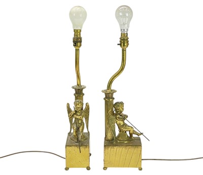 Lot 163 - A pair of 20th century brass table lamps.