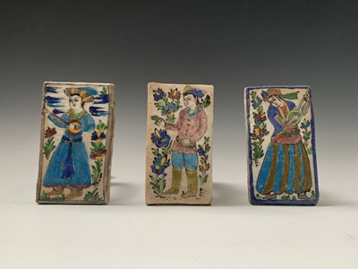 Lot 362 - Three Persian Qajar pottery tiles, 19th...