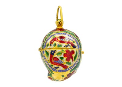 Lot 41 - A 22k gold and champlevé enamel locket pendant.