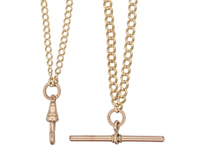 Lot 1152 - A high purity gold Albert watch chain with rolled gold T bar and clasp.