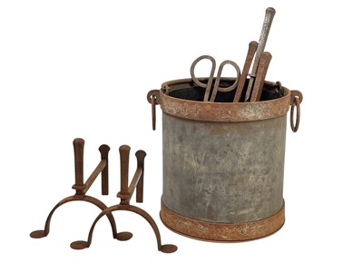 Lot 158 - An Archibald Carne of Truro fire bucket and tools.