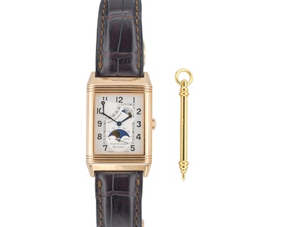 Lot 1020 - JAEGER-LECOULTRE - A fine 18k rose gold Reverso 'Night & Day' gentleman's manual wind wristwatch.